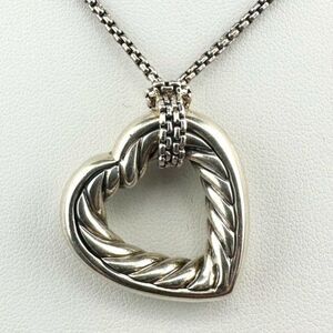 Authentic David Yurman Sterling Silver & 18k Gold Lg Open Heart Cable Necklace